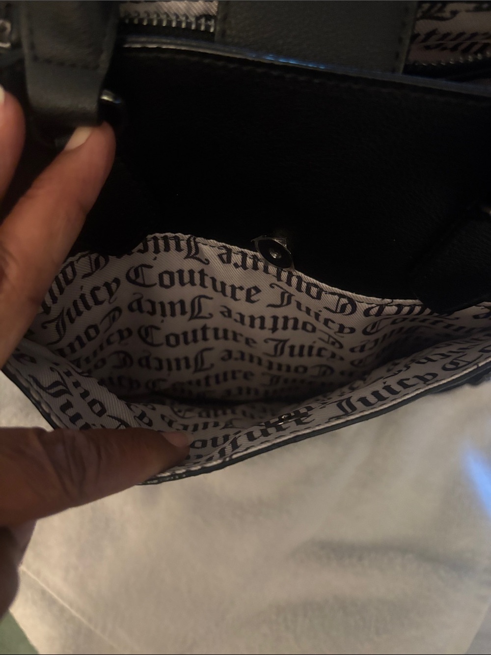 Large Juicy Couture Black Embossed Logo Tote with Wallet, Charm L-11 inches W-12 - Picture 4 of 7